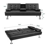WOODZ Sofa Bed -Leather Couch Bed- Modern Convertible Folding Recliner with 2 Cup Holders for Living Room (Black) - Image 2