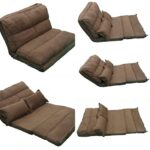 WOODZ Floor Folding Adjustable Sofa Cum Bed  Double Dark Brown