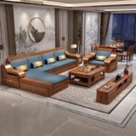 WOODZ Fashion Black gold wood -full solid wood sofa -living room combination small family high box storage furniture