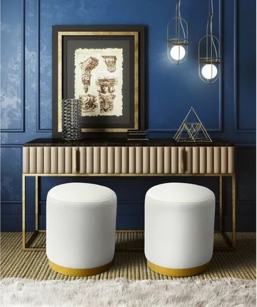 33 WOODZ Puffy Wooden Round Ottoman Stool (PAIR) – Velvet/Towel - Image 1