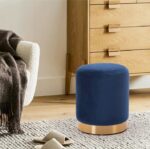 WOODZ Puffy Wooden Round Ottoman Stool (PAIR) – Velvet/Towel - Image 2
