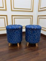 WOODZ Puffy Wooden Round Ottoman Stool (PAIR) - Velvet/Towel - Image 4