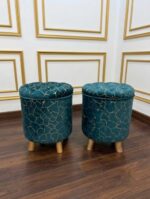 WOODZ Puffy Wooden Round Ottoman Stool (PAIR) - Velvet/Towel - Image 5