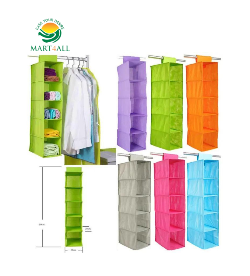 Untitled design (10) Simple Houseware 5 Shelves Hanging Wardrobe Organizer - Image 1