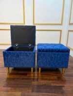 WOODZ Puffy Wooden Square Ottoman Stool (PAIR) - Velvet/Towel - Image 2