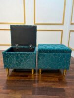 WOODZ Puffy Wooden Square Ottoman Stool (PAIR) - Velvet/Towel - Image 3