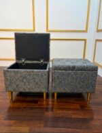 WOODZ Puffy Wooden Square Ottoman Stool (PAIR) - Velvet/Towel - Image 4