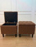 WOODZ Puffy Wooden Square Ottoman Stool (PAIR) - Velvet/Towel - Image 5