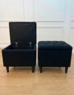 WOODZ Puffy Wooden Square Ottoman Stool (PAIR) - Velvet/Towel - Image 6
