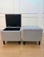 WOODZ Puffy Wooden Square Ottoman Stool (PAIR) - Velvet/Towel - Image 7