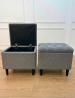 WOODZ Puffy Wooden Square Ottoman Stool (PAIR) - Velvet/Towel - Image 8