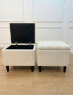 WOODZ Puffy Wooden Square Ottoman Stool (PAIR) - Velvet/Towel