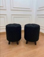 WOODZ Puffy Wooden Round Ottoman Stool (PAIR) Velvet/Towel - Image 2