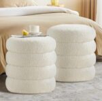 WOODZ Puffy Round Ottoman Stool (PAIR) Velvet/Towel
