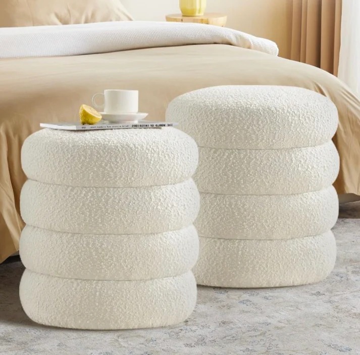 32fe040f-38e3-4f60-94ba-4d0837385483 WOODZ Puffy Round Ottoman Stool (PAIR) Velvet/Towel - Image 1