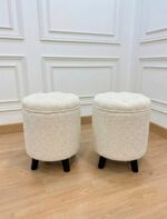 WOODZ Puffy Wooden Round Ottoman Stool (PAIR) Velvet/Towel