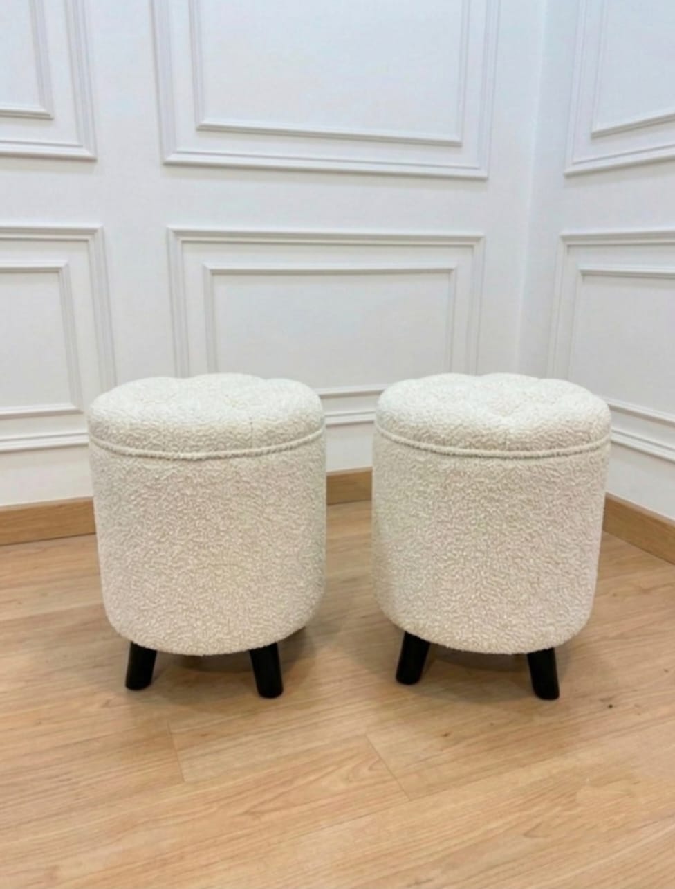 36ae2a7c-6245-4d85-95d4-65bac917fde8 WOODZ Puffy Wooden Round Ottoman Stool (PAIR) Velvet/Towel - Image 1