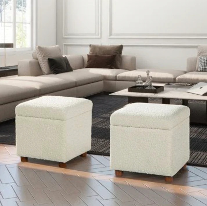 68f3b153-1699-4573-a82a-0846e6749409 (1) WOODZ Puffy Wooden Square Ottoman Stool (PAIR) Velvet/Towel - Image 1