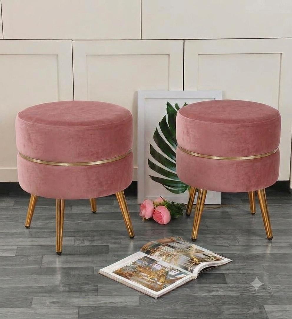 f8140d47-a65b-459f-b329-2e2f761ac02f WOODZ Puffy Round Ottoman Stool (PAIR) Velvet/Towel - Golden Legs - Image 1